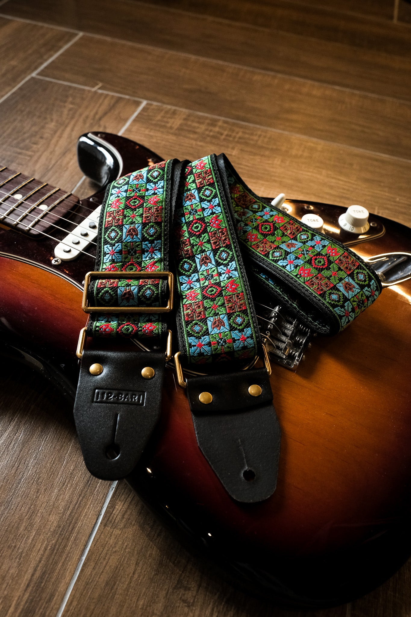 Woodstock Green vintage retro guitar strap